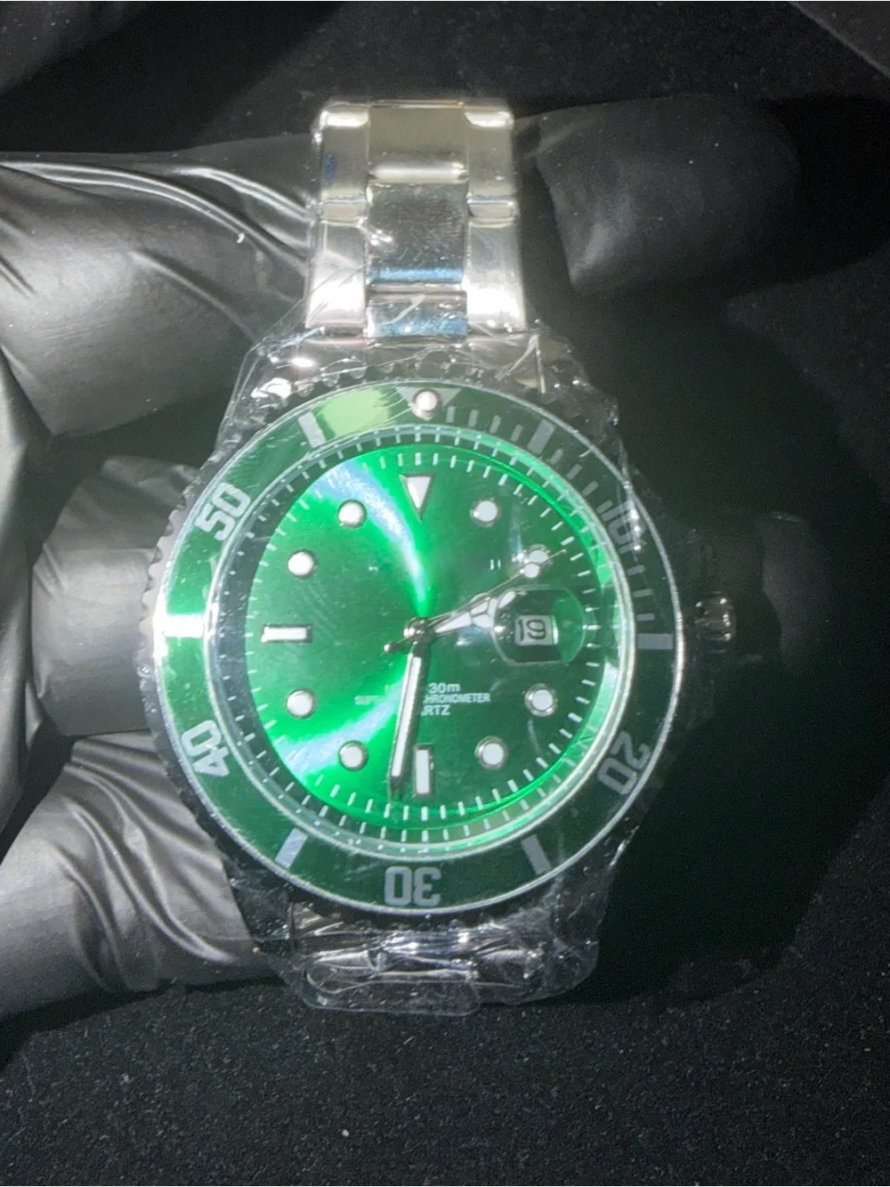 Men's Green Dial Stainless Steel Quartz Watch